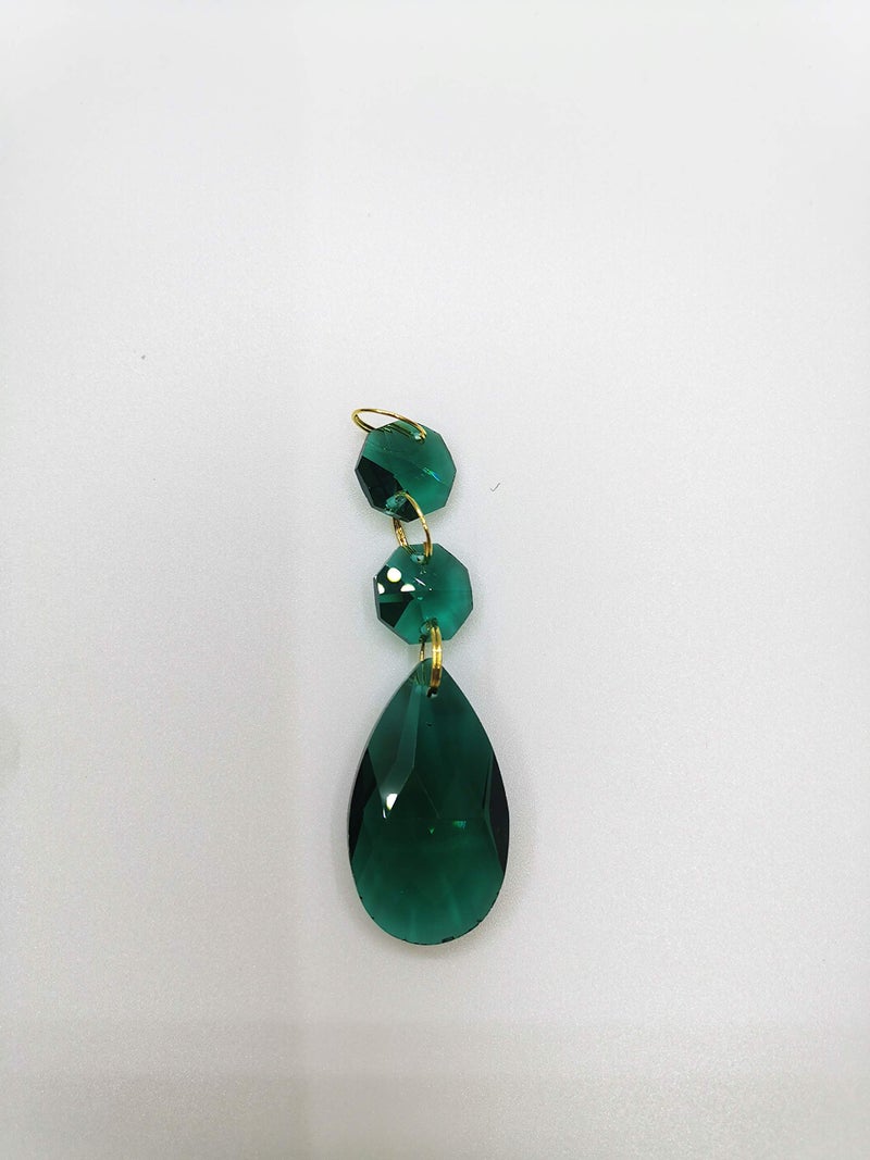 HUESEW Teardrop Pendants Chandelier Crystal Prisms Pendants Glass Beads, Pack of 10 (Peacock Green) - Image 3
